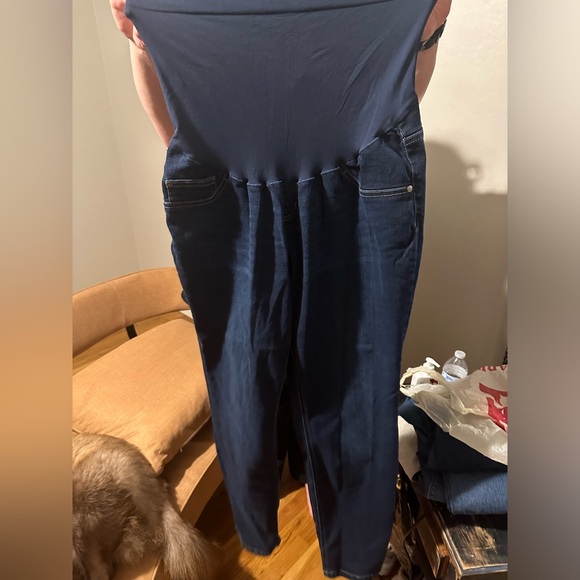 Indigo Blue Pants - PLUS SIZE Denim MATERNITY SKINNY  jeans PANTS 2xl stretch belly band